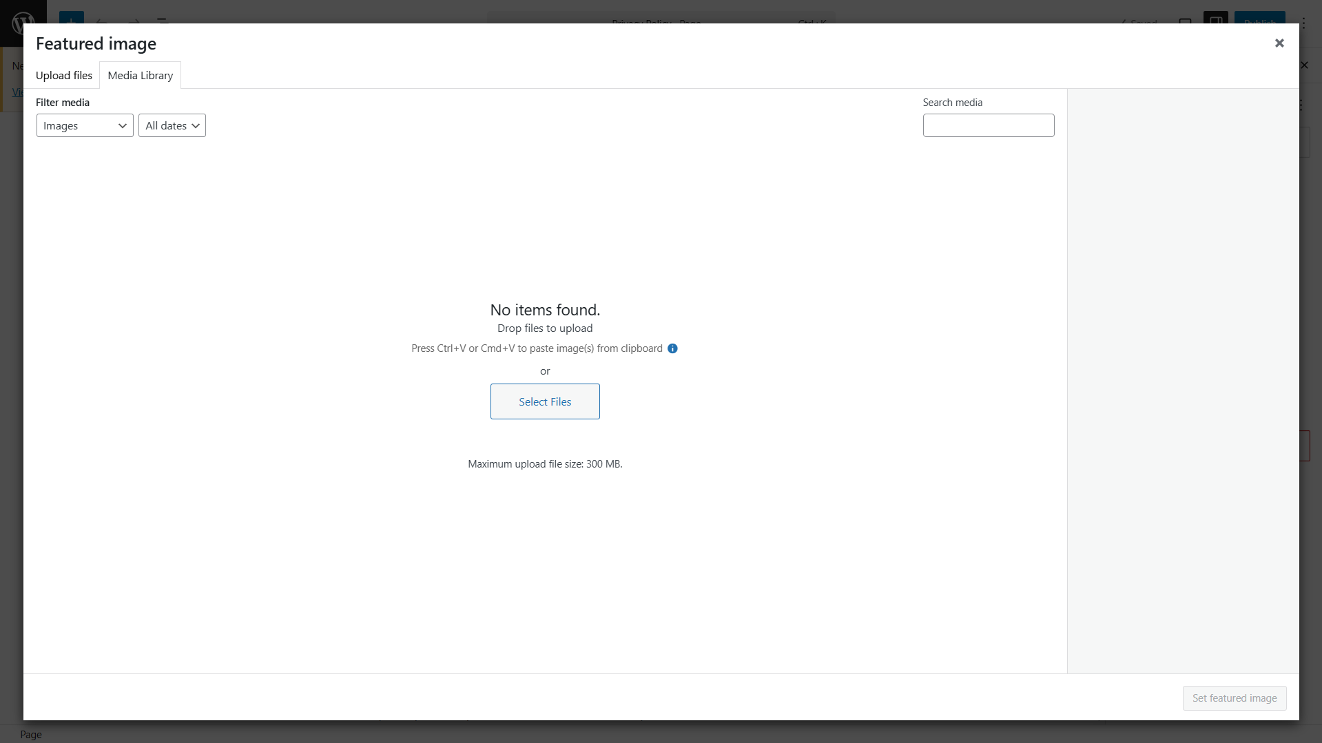 WordPress media upload with paste feature